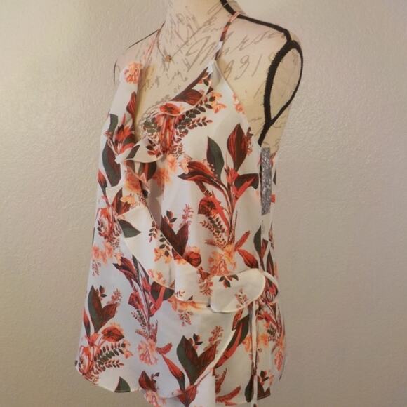 14th Union Floral Wrap Tank Top Cami Women Medium Ruffles Cross Back Straps NWT - Picture 8 of 10